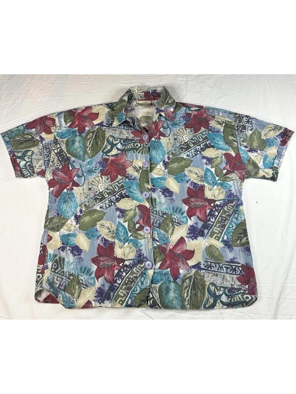 🌴 Vintage Republic Denim Floral Button-Up Shirt | 90s Tropical Print L 🌺